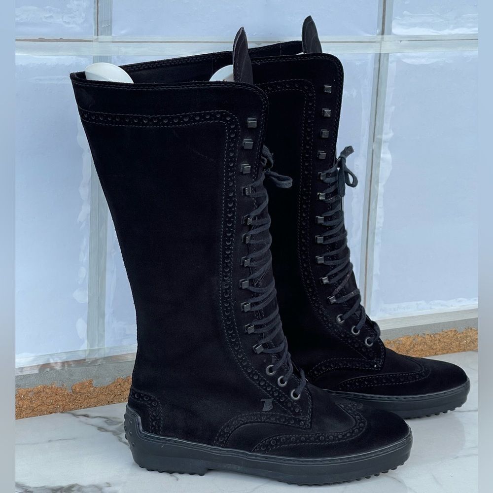 Tod's Gomminos Combat Moto Style Mid Calf Boots 6.5